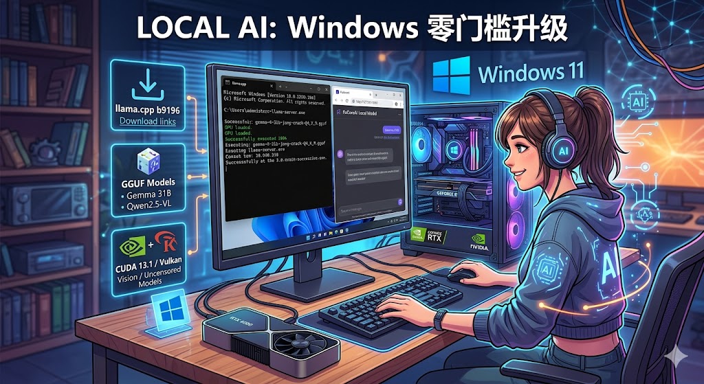 零门槛玩转本地 AI：llama.cpp Windows 预编译版保姆级教程（支持 CUDA 13/Vulkan/多模态/无审查模型）